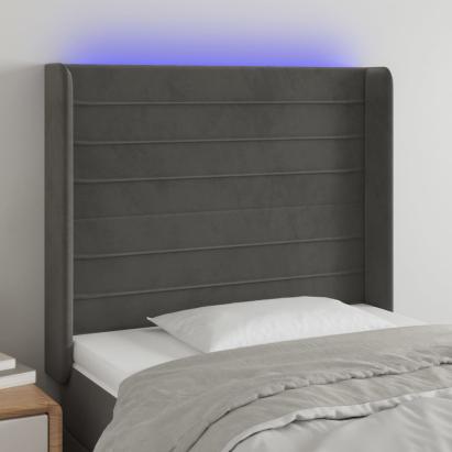 Tăblie de pat cu LED, gri închis, 83x16x118/128 cm, catifea GartenMobel Dekor