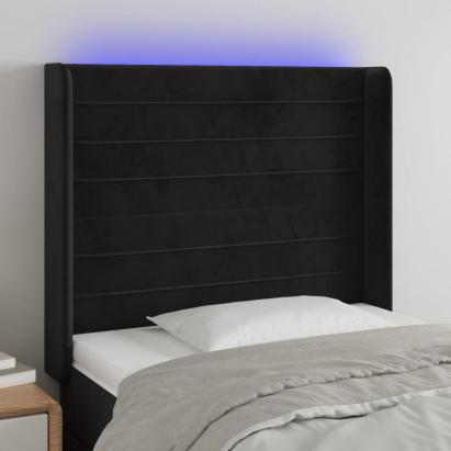 Tăblie de pat cu LED, negru, 93x16x118/128 cm, catifea GartenMobel Dekor