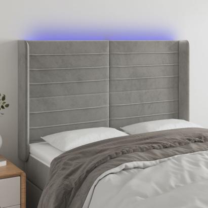 Tăblie de pat cu LED, gri deschis, 147x16x118/128 cm, catifea GartenMobel Dekor