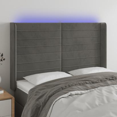 Tăblie de pat cu LED, gri închis, 147x16x118/128 cm, catifea GartenMobel Dekor