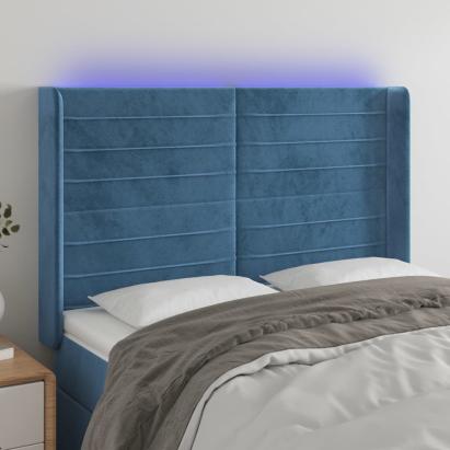 Tăblie de pat cu LED, albastru închis, 147x16x118/128cm catifea GartenMobel Dekor