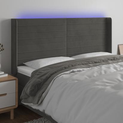 Tăblie de pat cu LED, gri închis, 163x16x118/128 cm, catifea GartenMobel Dekor