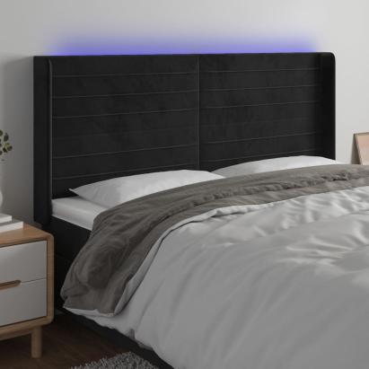Tăblie de pat cu LED, negru, 183x16x118/128 cm, catifea GartenMobel Dekor