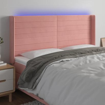 Tăblie de pat cu LED, roz, 183x16x118/128 cm, catifea GartenMobel Dekor