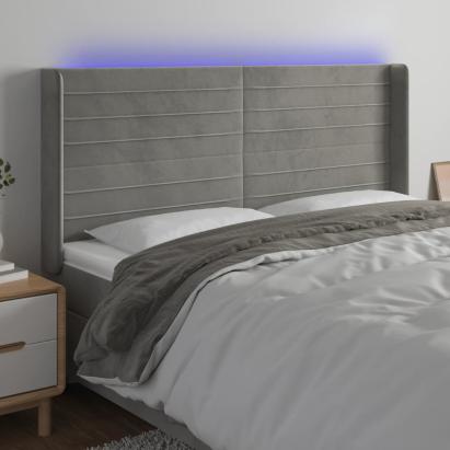 Tăblie de pat cu LED, gri deschis, 203x16x118/128 cm, catifea GartenMobel Dekor