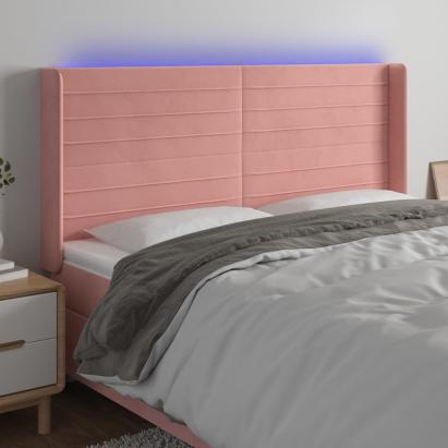 Tăblie de pat cu LED, roz, 203x16x118/128 cm, catifea GartenMobel Dekor