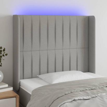 Tăblie de pat cu LED, gri deschis, 93x16x118/128 cm, textil GartenMobel Dekor