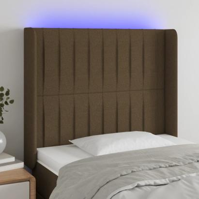 Tăblie de pat cu LED, maro închis, 93x16x118/128 cm, textil GartenMobel Dekor