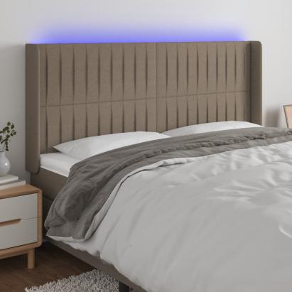 Tăblie de pat cu LED, gri taupe, 183x16x118/128 cm, textil GartenMobel Dekor