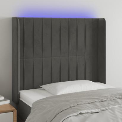 Tăblie de pat cu LED, gri închis, 83x16x118/128 cm, catifea GartenMobel Dekor