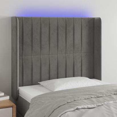 Tăblie de pat cu LED, gri deschis, 103x16x118/128 cm, catifea GartenMobel Dekor