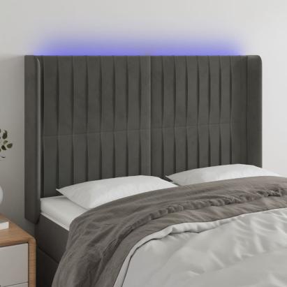 Tăblie de pat cu LED, gri închis, 147x16x118/128 cm, catifea GartenMobel Dekor