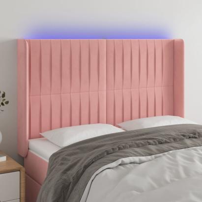 Tăblie de pat cu LED, roz, 147x16x118/128 cm, catifea GartenMobel Dekor