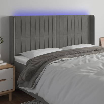 Tăblie de pat cu LED, gri deschis, 163x16x118/128 cm, catifea GartenMobel Dekor
