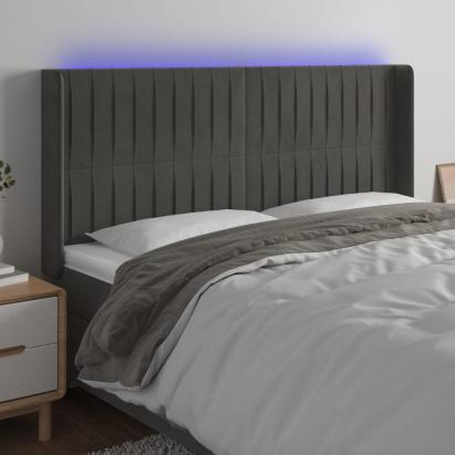 Tăblie de pat cu LED, gri închis, 163x16x118/128 cm, catifea GartenMobel Dekor