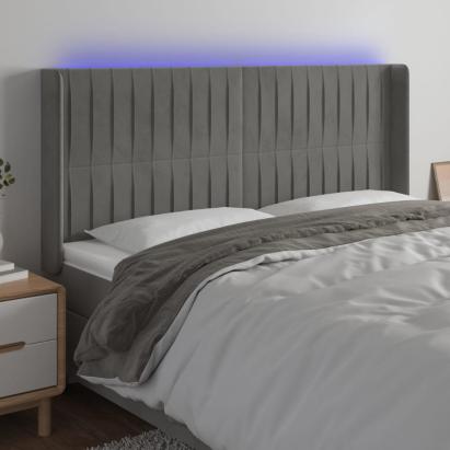 Tăblie de pat cu LED, gri deschis, 203x16x118/128 cm, catifea GartenMobel Dekor