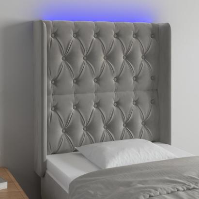 Tăblie de pat cu LED, gri deschis, 83x16x118/128 cm, catifea GartenMobel Dekor