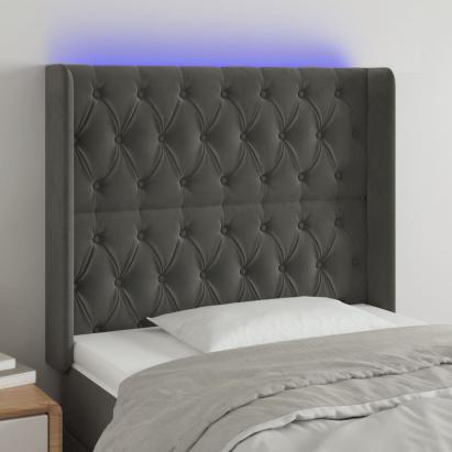 Tăblie de pat cu LED, gri închis, 93x16x118/128 cm, catifea GartenMobel Dekor