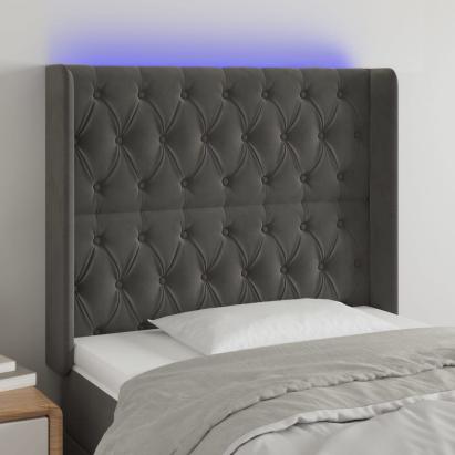 Tăblie de pat cu LED, gri închis, 103x16x118/128 cm, catifea GartenMobel Dekor