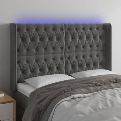 Tăblie de pat cu LED, gri închis, 147x16x118/128 cm, catifea GartenMobel Dekor