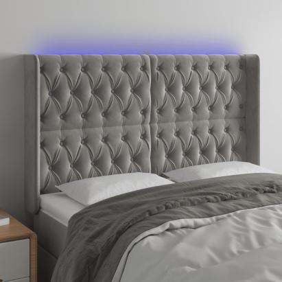 Tăblie de pat cu LED, gri deschis, 163x16x118/128 cm, catifea GartenMobel Dekor