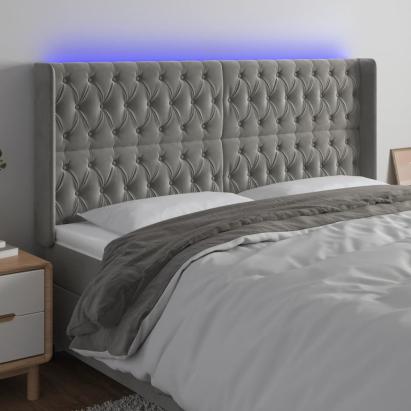 Tăblie de pat cu LED, gri deschis, 183x16x118/128 cm, catifea GartenMobel Dekor