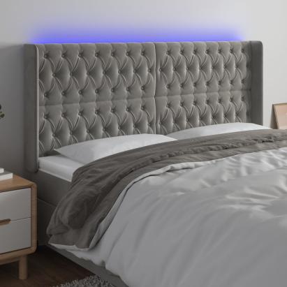Tăblie de pat cu LED, gri deschis, 203x16x118/128 cm, catifea GartenMobel Dekor