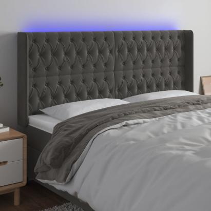 Tăblie de pat cu LED, gri închis, 203x16x118/128 cm, catifea GartenMobel Dekor