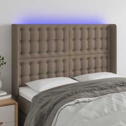 Tăblie de pat cu LED, gri taupe, 147x16x118/128 cm, textil GartenMobel Dekor