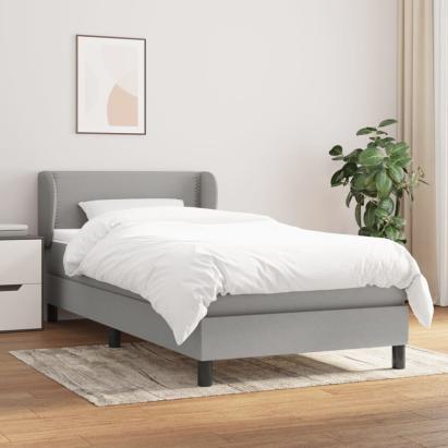 Pat box spring cu saltea, gri deschis, 90x190 cm, textil GartenMobel Dekor