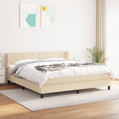 Pat box spring cu saltea, crem, 180x200 cm, material textil GartenMobel Dekor