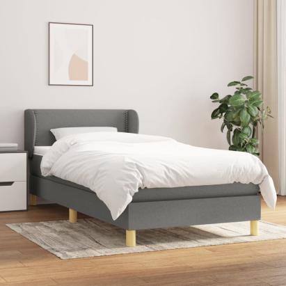 Pat box spring cu saltea, gri închis, 90x200 cm, textil GartenMobel Dekor