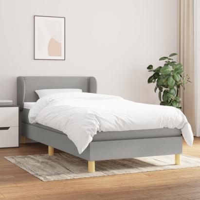 Pat box spring cu saltea, gri deschis, 100x200 cm, textil GartenMobel Dekor