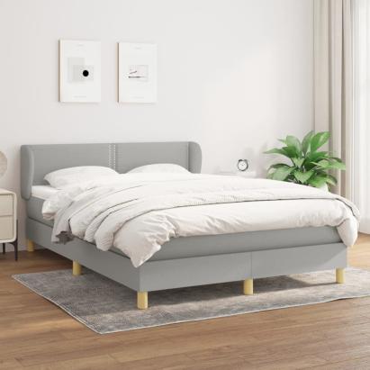 Pat box spring cu saltea, gri deschis, 140x190 cm, textil GartenMobel Dekor