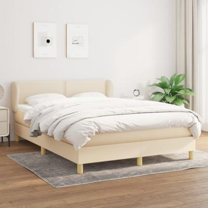 Pat box spring cu saltea, crem, 140x200 cm, textil GartenMobel Dekor