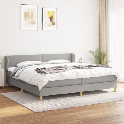 Pat box spring cu saltea, gri deschis, 200x200 cm, textil GartenMobel Dekor