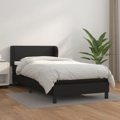 Pat continental cu saltea, negru, 80x200 cm, piele ecologică GartenMobel Dekor
