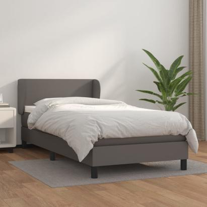 Pat box spring cu saltea, gri, 80x200 cm, piele ecologică GartenMobel Dekor