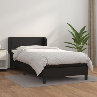 Pat box spring cu saltea, negru, 90x190 cm, piele ecologică GartenMobel Dekor
