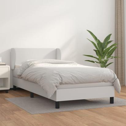 Pat box spring cu saltea, alb, 90x200 cm, piele ecologică GartenMobel Dekor