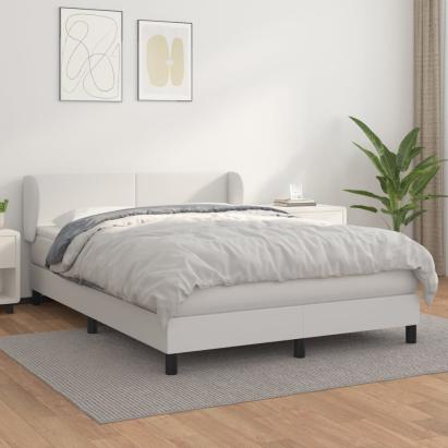 Pat box spring cu saltea, alb, 140x190 cm, piele ecologică GartenMobel Dekor