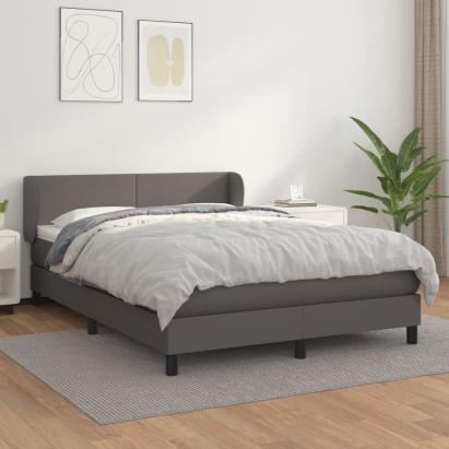 Pat box spring cu saltea, gri, 140x190 cm, piele ecologică GartenMobel Dekor