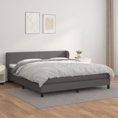 Pat cu arcuri, cu saltea, gri, 180x200 cm, piele ecologică GartenMobel Dekor