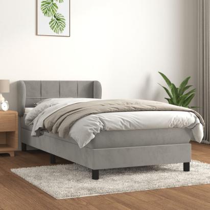 Pat continental cu saltea, gri deschis, 80x200 cm, catifea GartenMobel Dekor