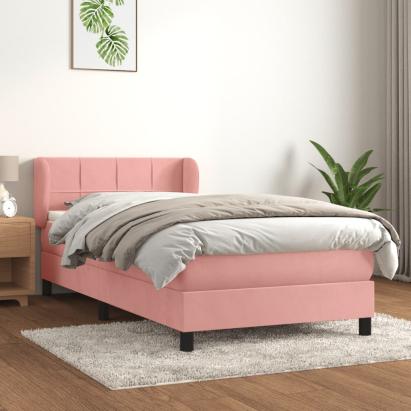 Pat box spring cu saltea, roz, 100x200 cm, catifea GartenMobel Dekor