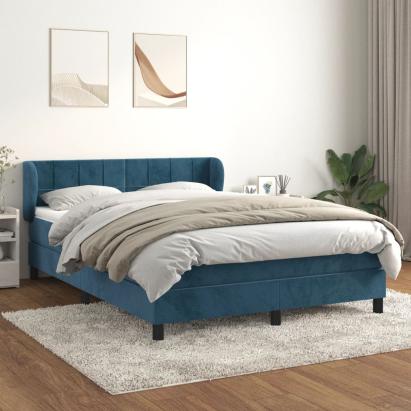Pat box spring cu saltea, albastru închis, 140x200 cm, catifea GartenMobel Dekor