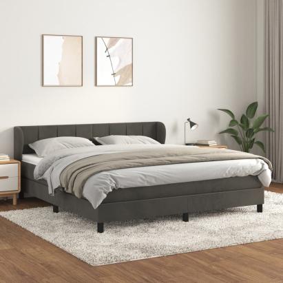 Pat box spring cu saltea, gri închis, 160x200 cm, catifea GartenMobel Dekor
