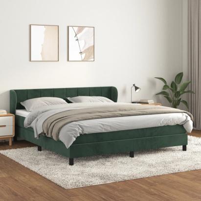Pat box spring cu saltea, verde închis, 160x200 cm, catifea GartenMobel Dekor