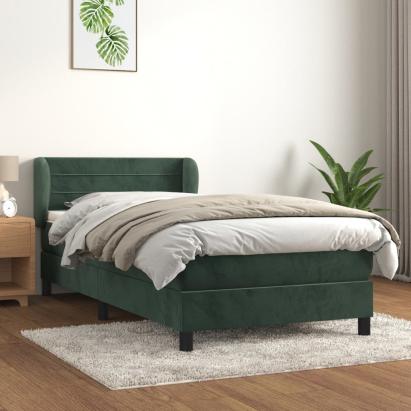 Pat box spring cu saltea, verde închis, 90x190 cm, catifea GartenMobel Dekor