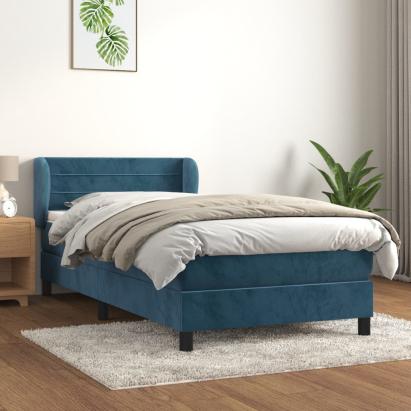 Pat box spring cu saltea, albastru închis, 90x190 cm, catifea GartenMobel Dekor